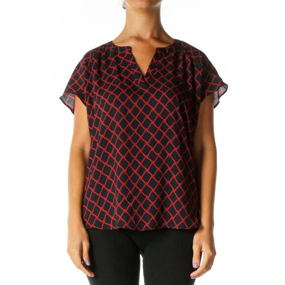 Banana Republic Tops - Banana Republic Red Geometric Print Casual Blouse